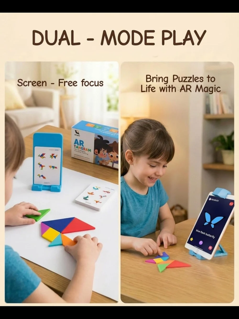 STEM Toys for Kids Ages 4-6, AR Tangram Puzzles with 1000+ Combinations & 20 Cog